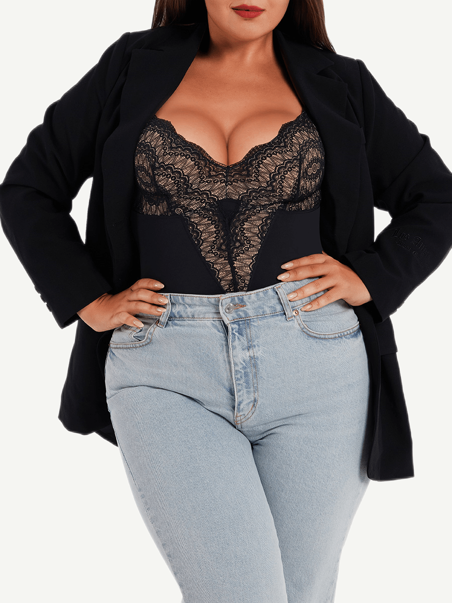 Lace Panel Low-Back Bodysuit