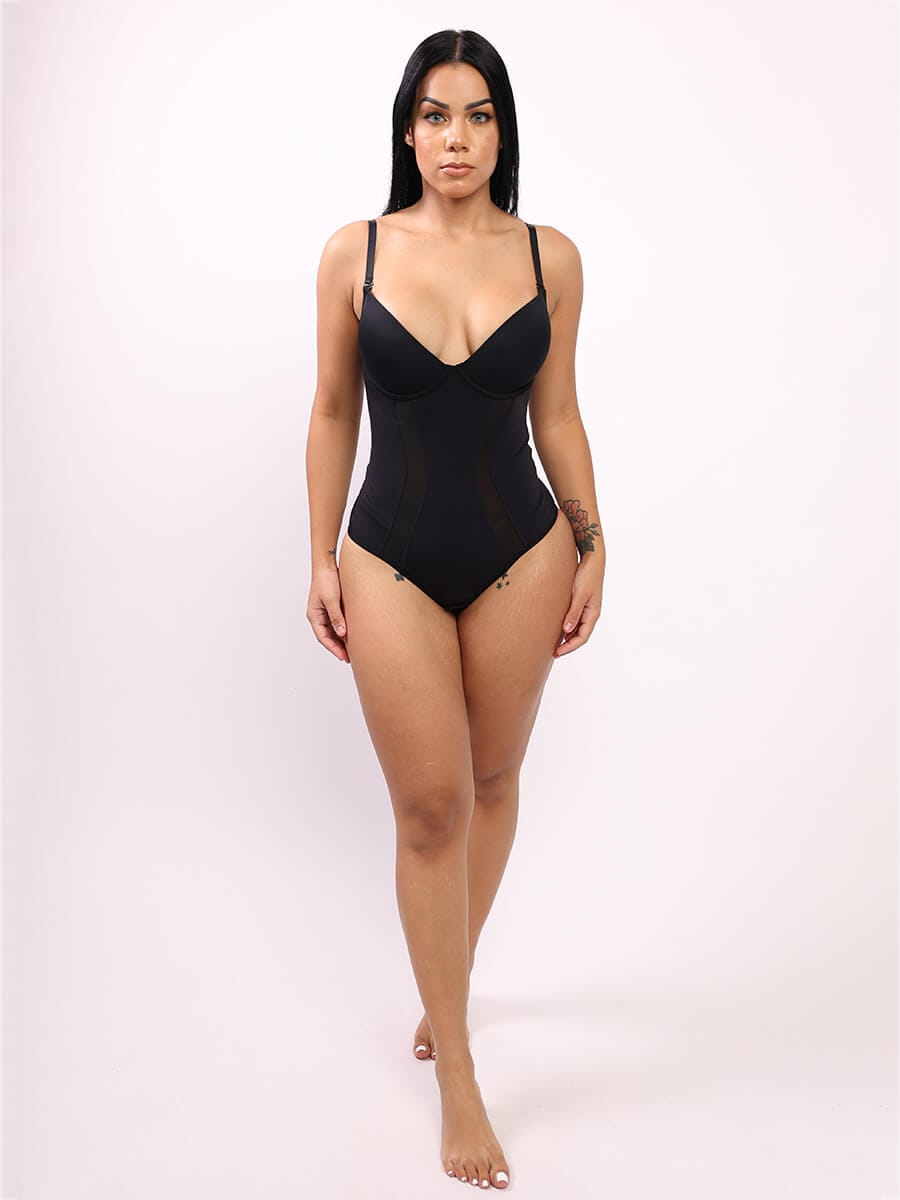 U-Back Mesh Panel Bodysuit