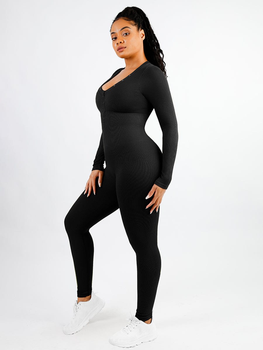 Deep V Button Detail Catsuit
