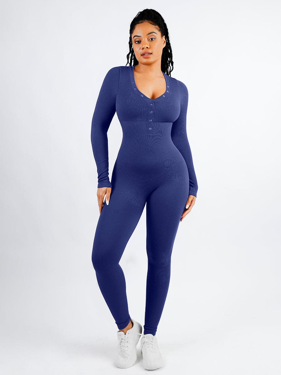 Deep V Button Detail Catsuit