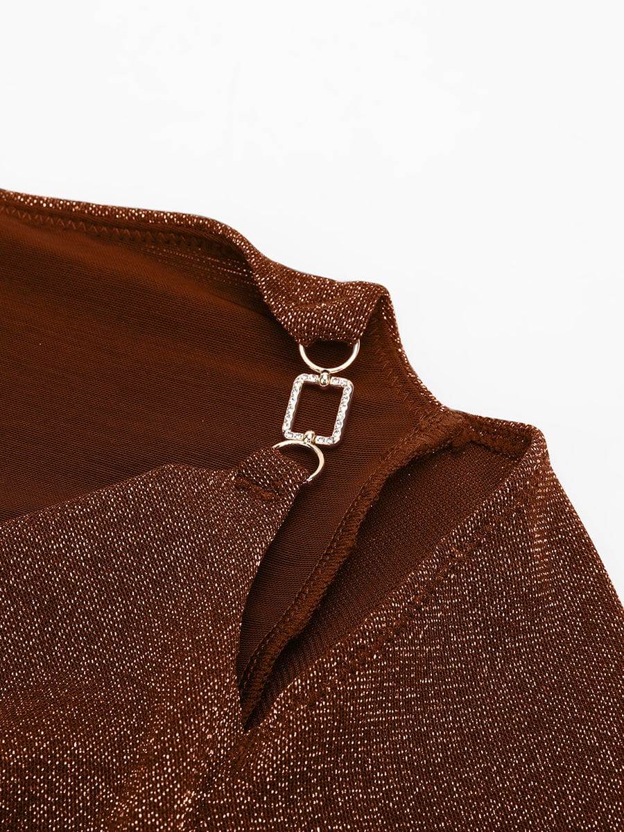 Shiny Draped Neck All-In-One Bodysuit