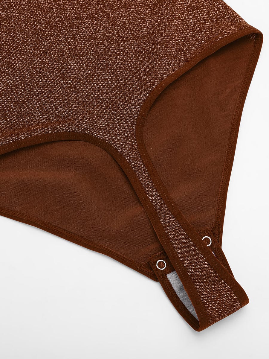Shiny Draped Neck All-In-One Bodysuit