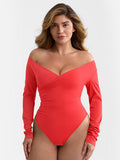Overlapping V-Neck Wrap Bodysuit