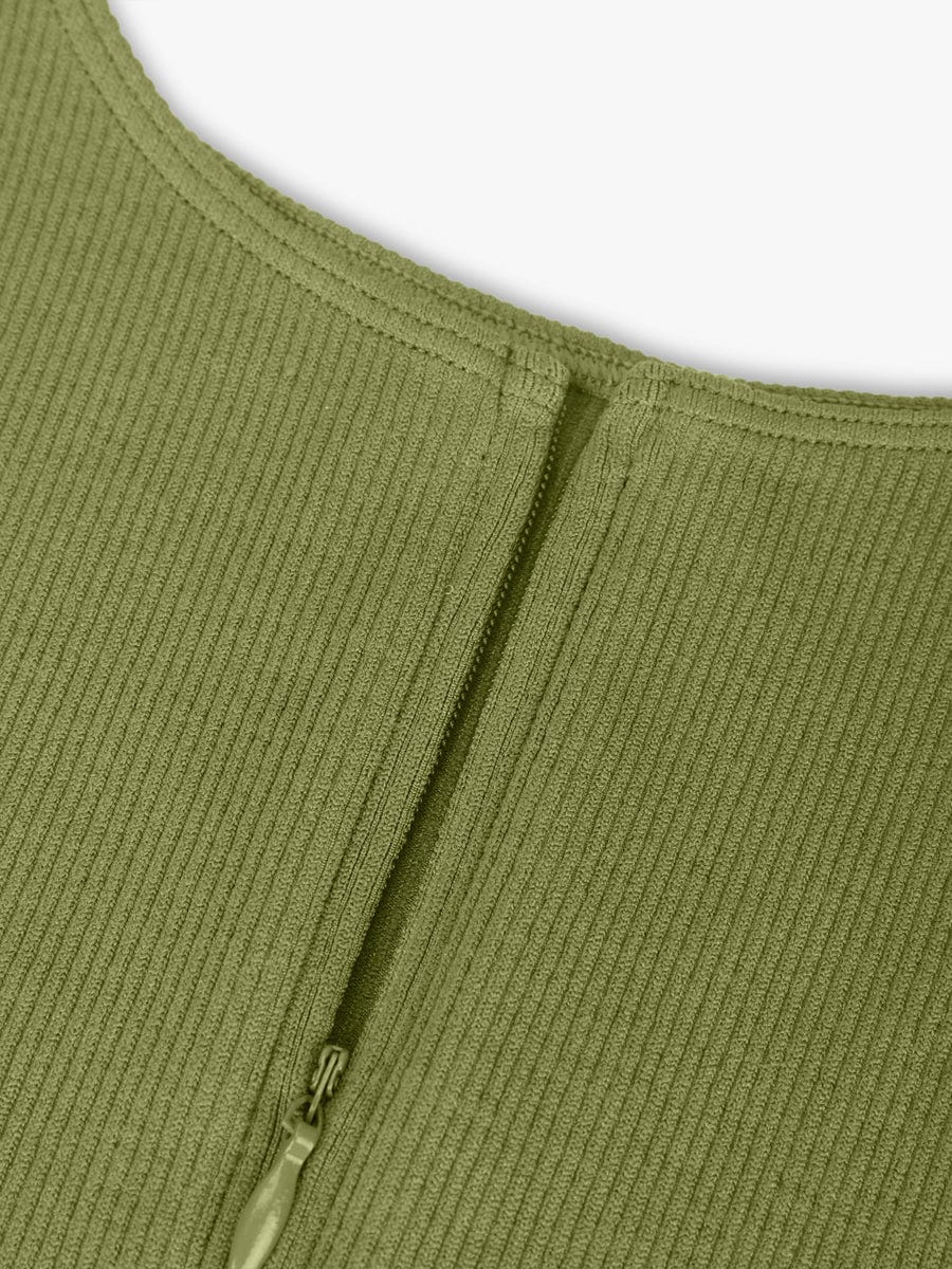 Ribbed Zip-Front Bodysuit