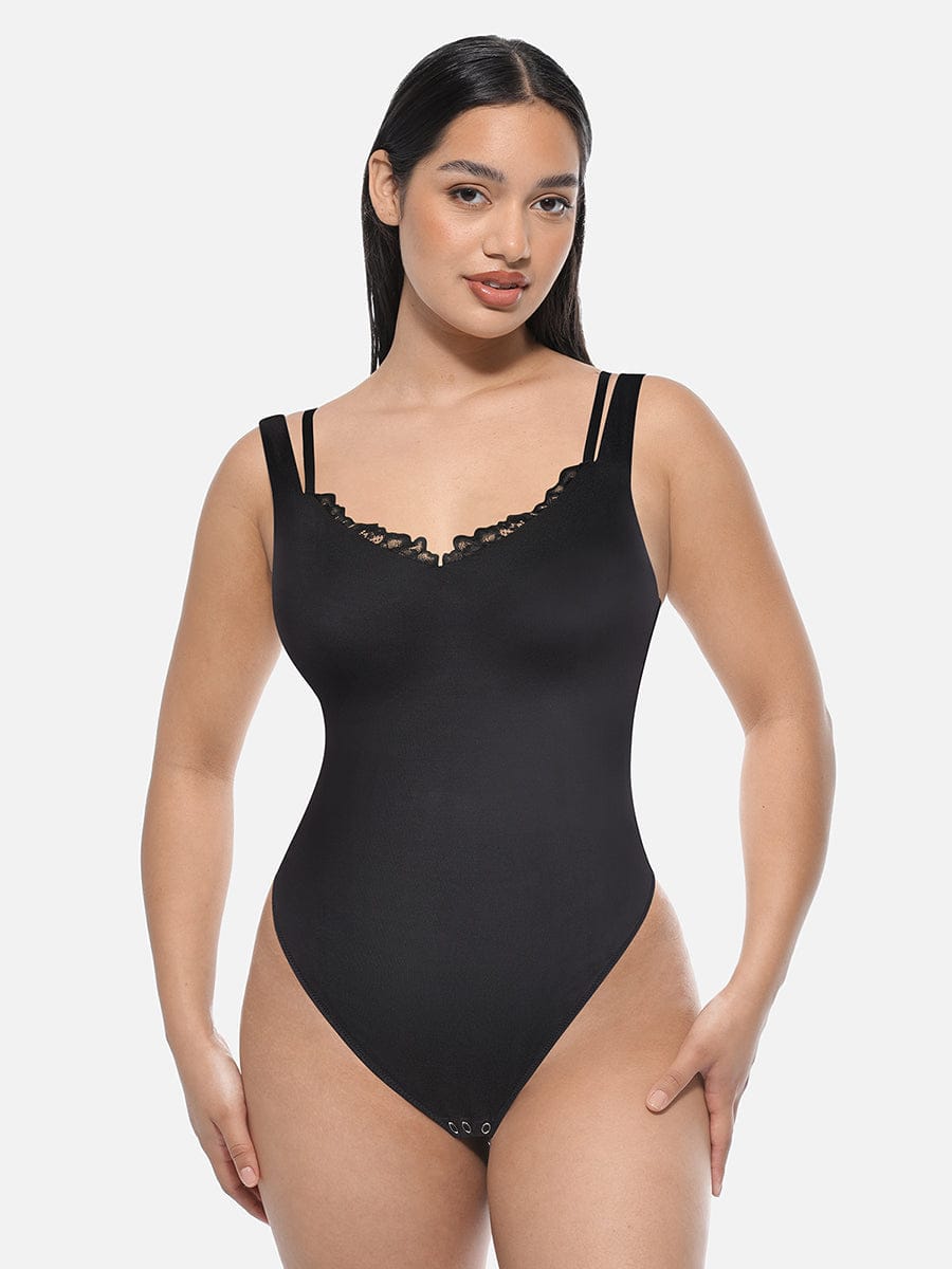 Lace V-Neck T-Back Bodysuit