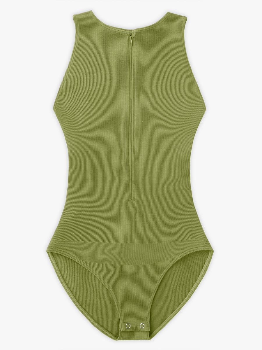 Ribbed Zip-Front Bodysuit