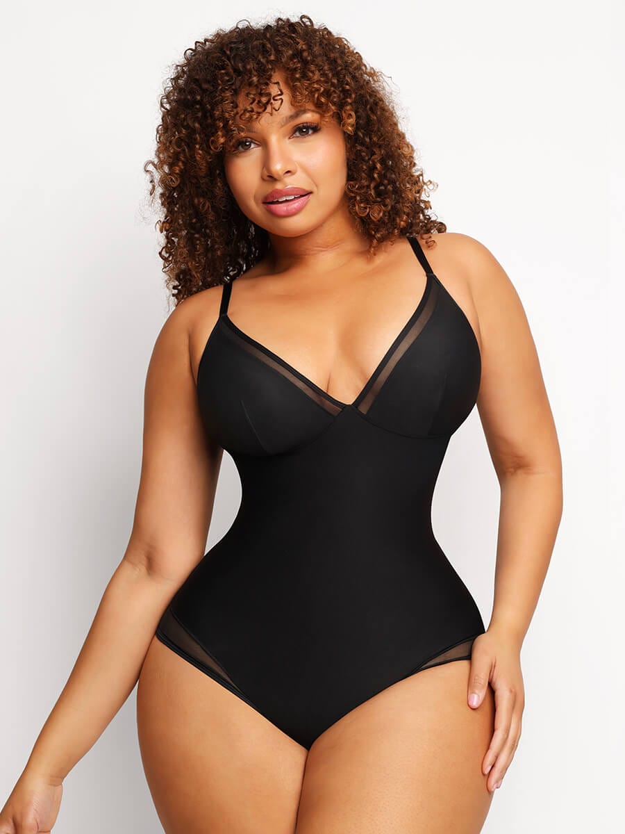 Deep V Mesh Panty Bodysuit