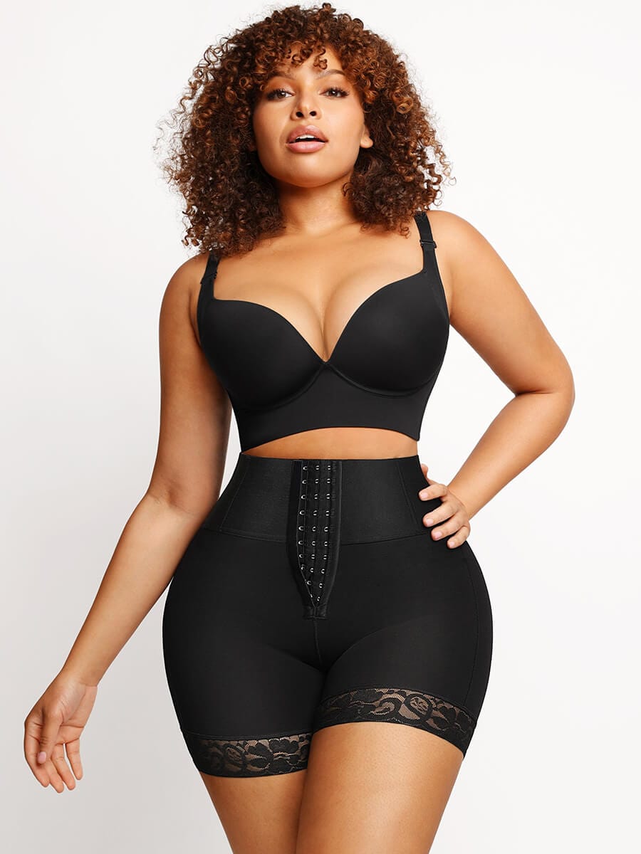 Lace Trim Hook-Front Shaper Shorts