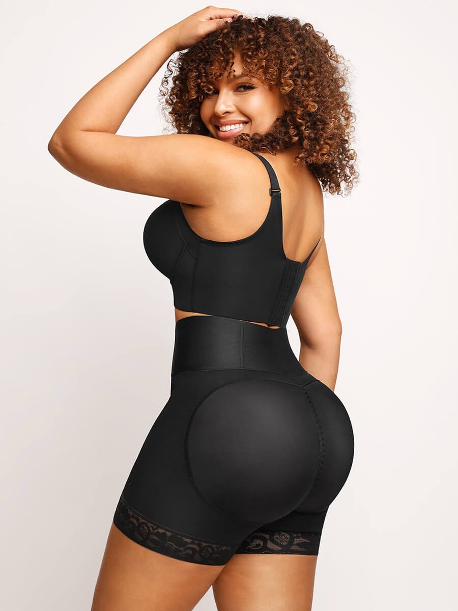 Lace Trim Hook-Front Shaper Shorts