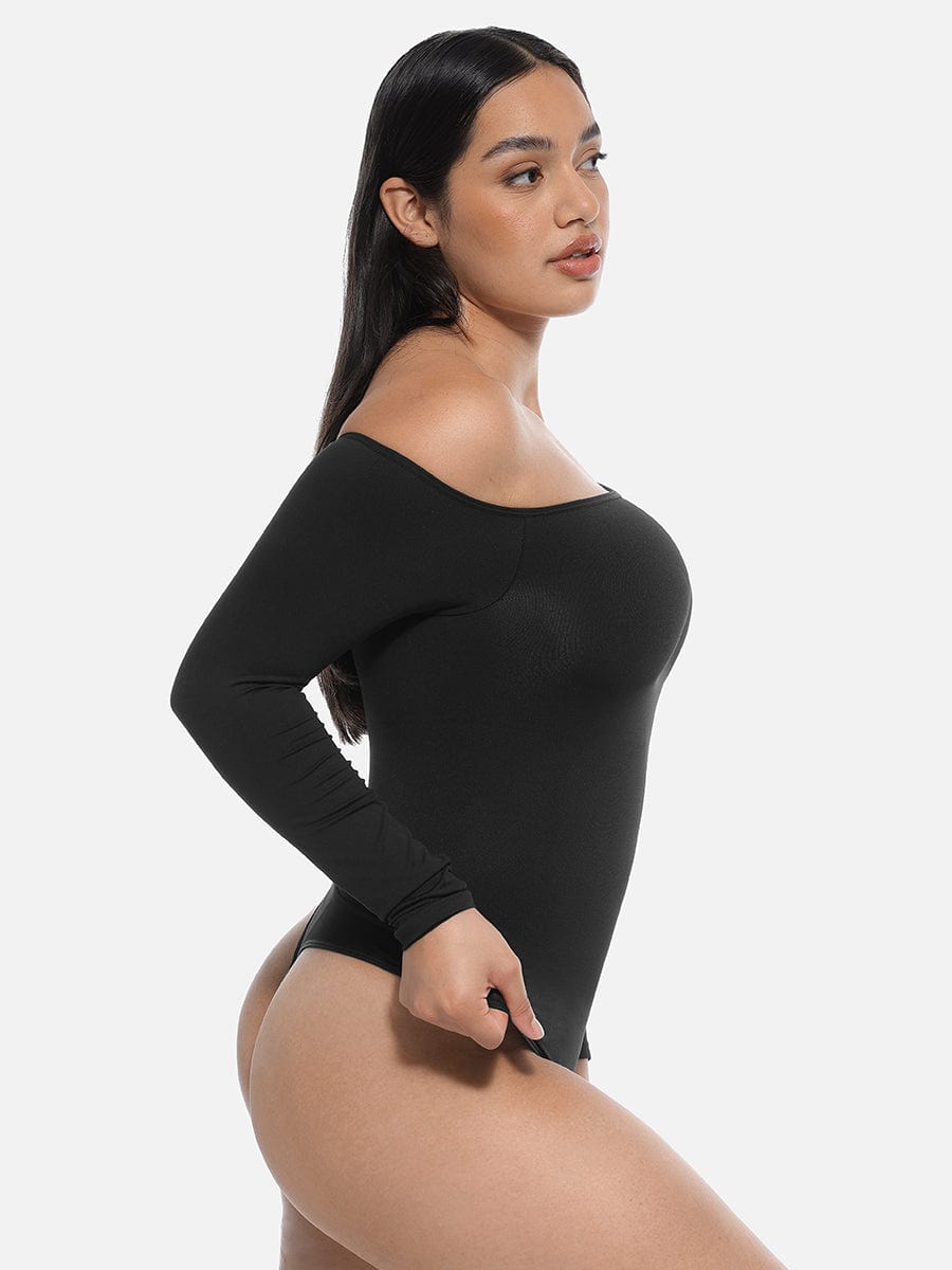 Diagonal Neck Long-Sleeve Bodysuit
