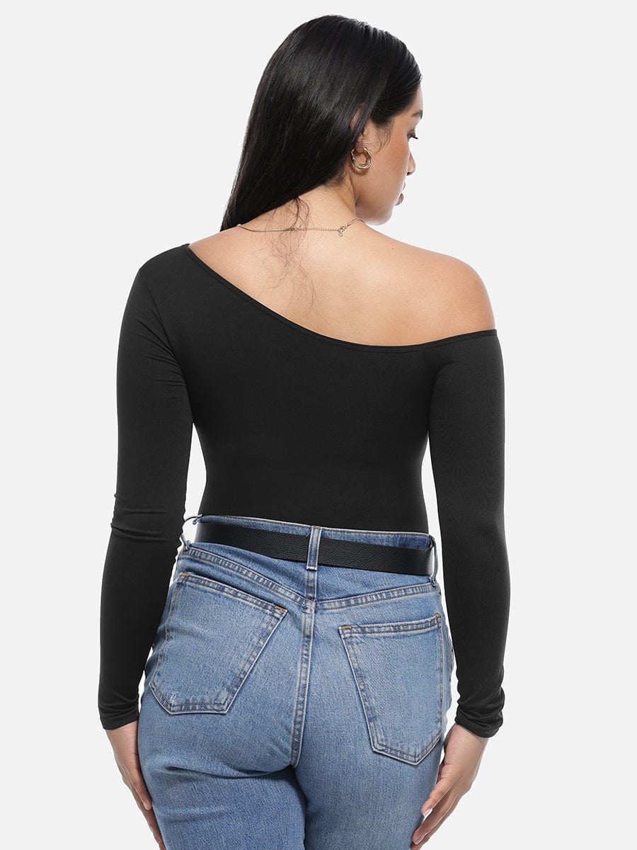 Diagonal Neck Long-Sleeve Bodysuit