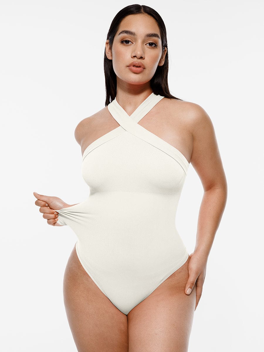 Crossover Halter Thong Bodysuit