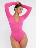V-Neck Long Sleeve Seamless Bodysuit