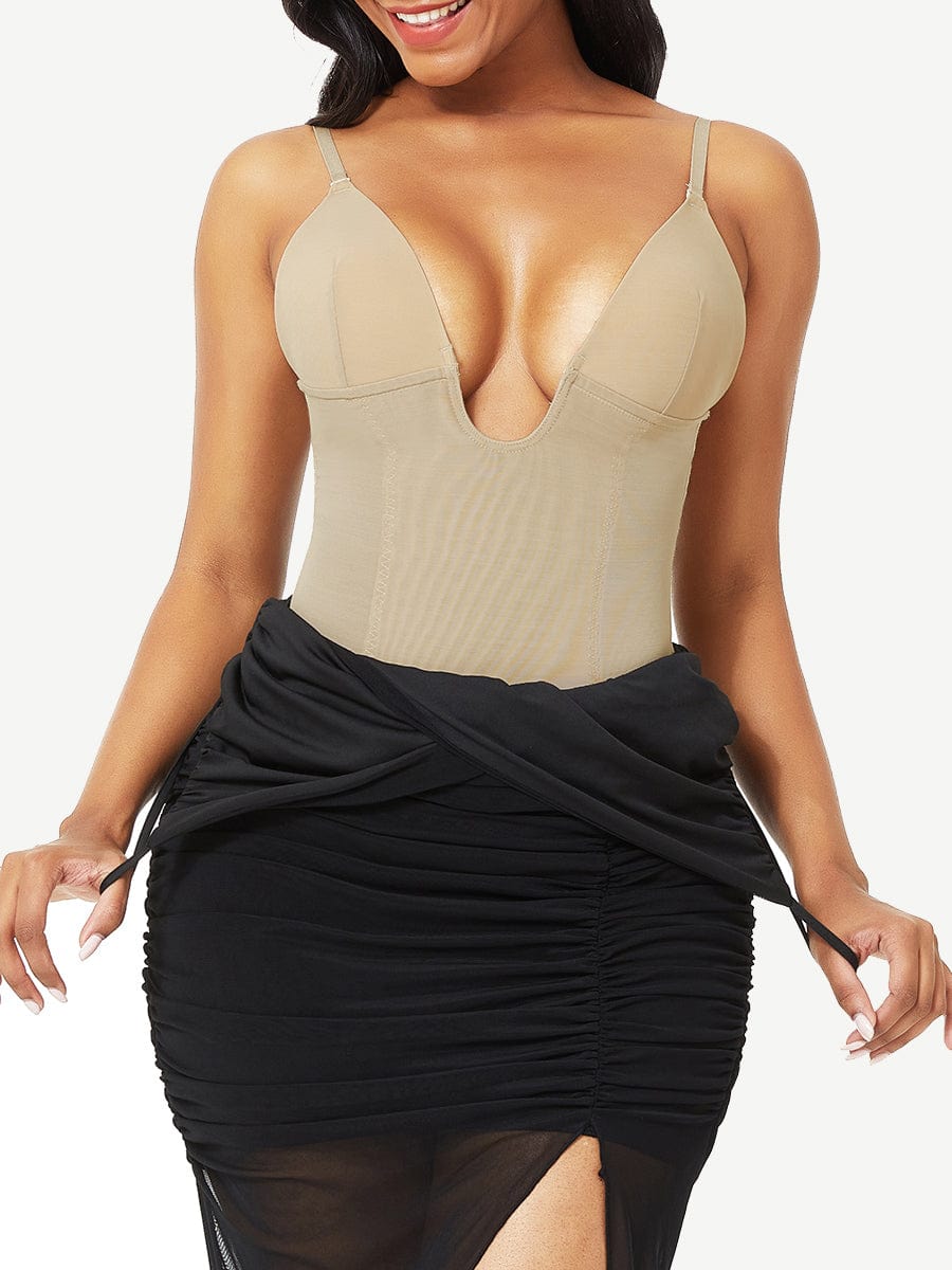 Plunge Low-Back Thong Bodysuit