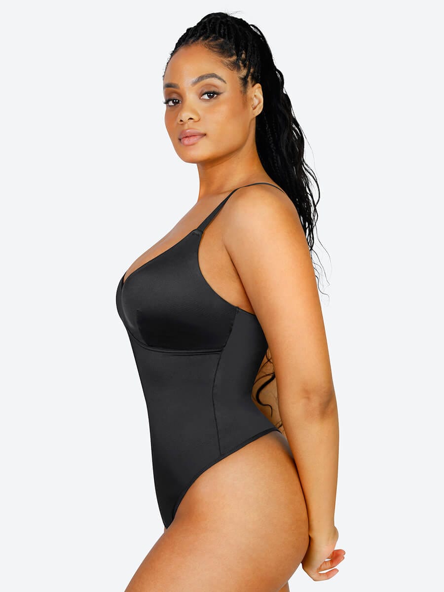 Braless Pearl Satin Thong Bodysuit