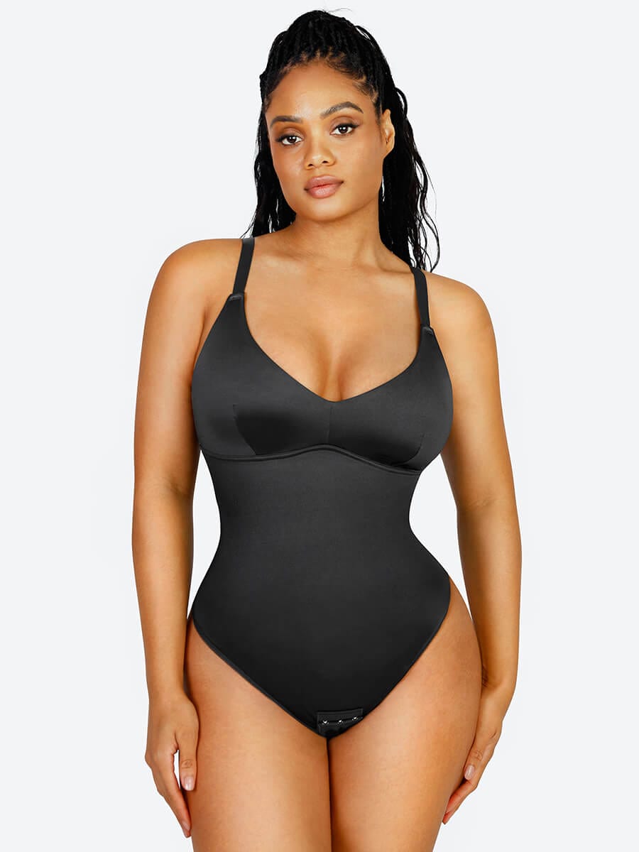 Braless Pearl Satin Thong Bodysuit