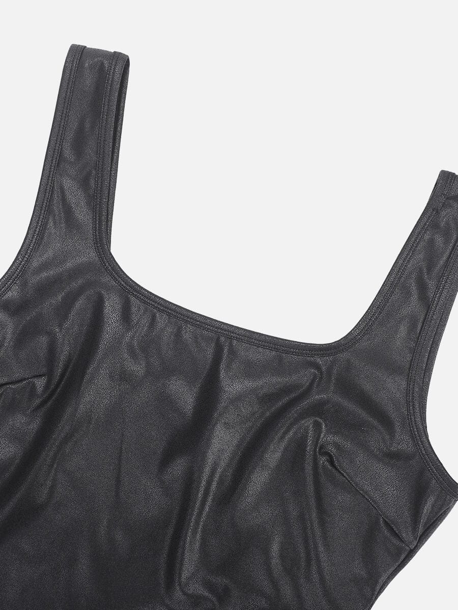 Faux Leather Square Neck Bodysuit