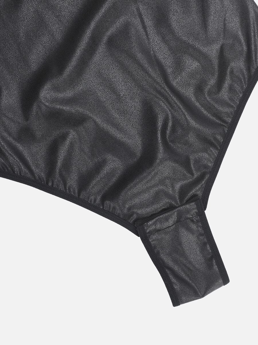 Faux Leather Square Neck Bodysuit