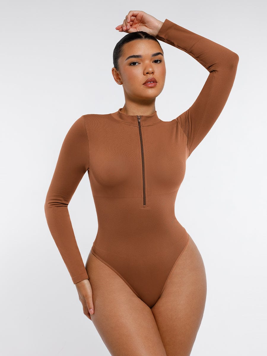 Zip Stand Collar Long Sleeve Bodysuit