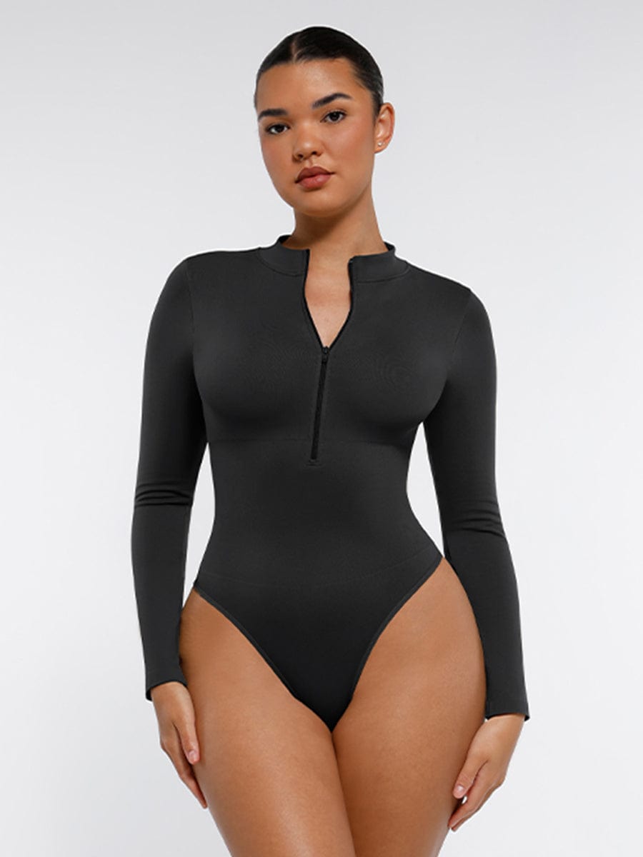 Zip Stand Collar Long Sleeve Bodysuit