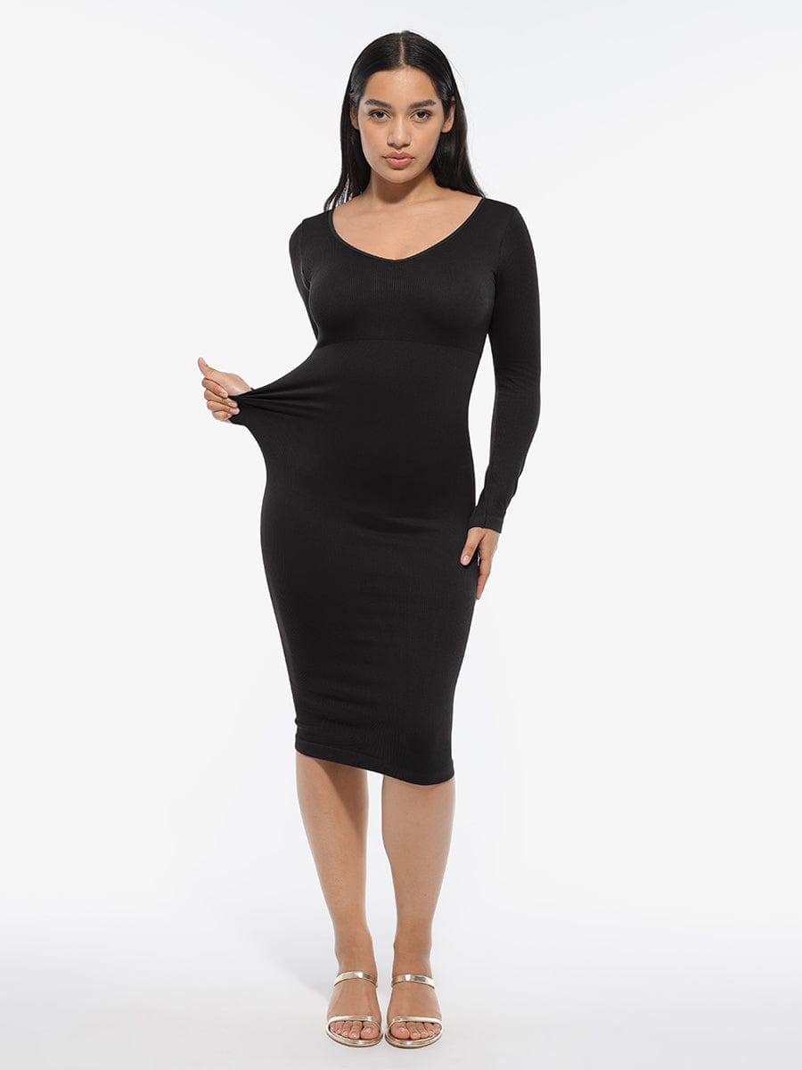 V-Neck Long Sleeve Dress