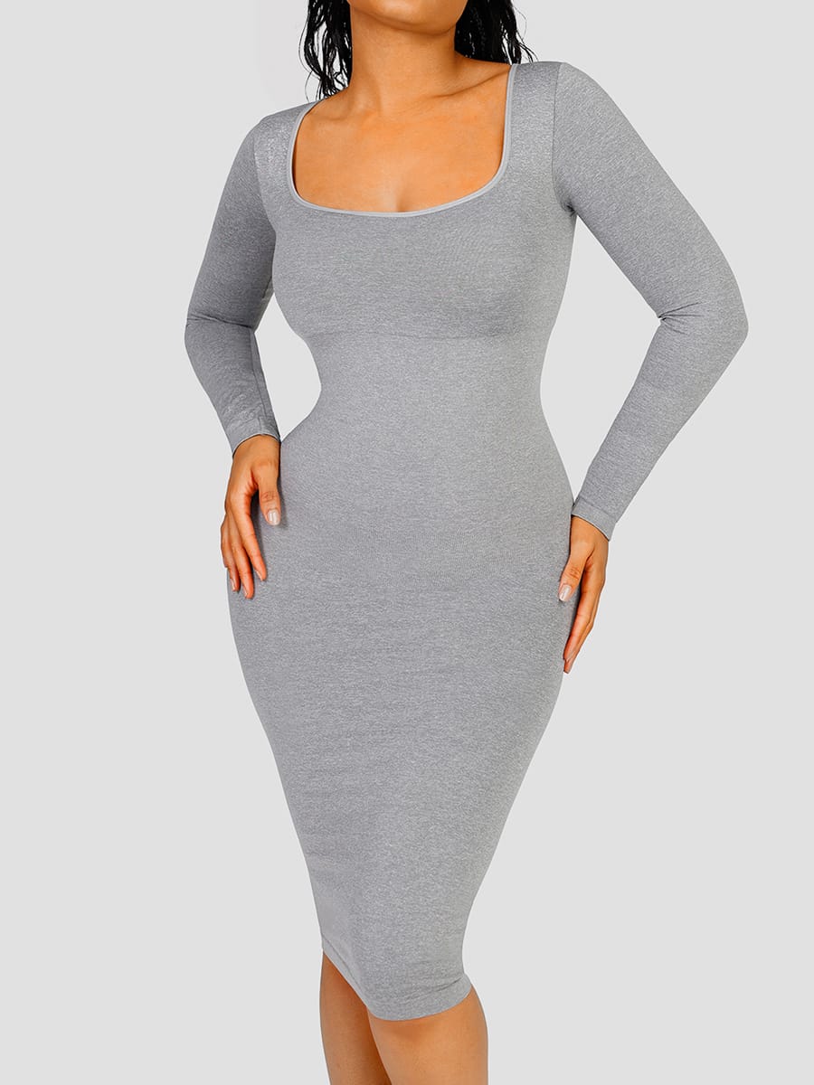 Square-Neck Long Sleeve Dress