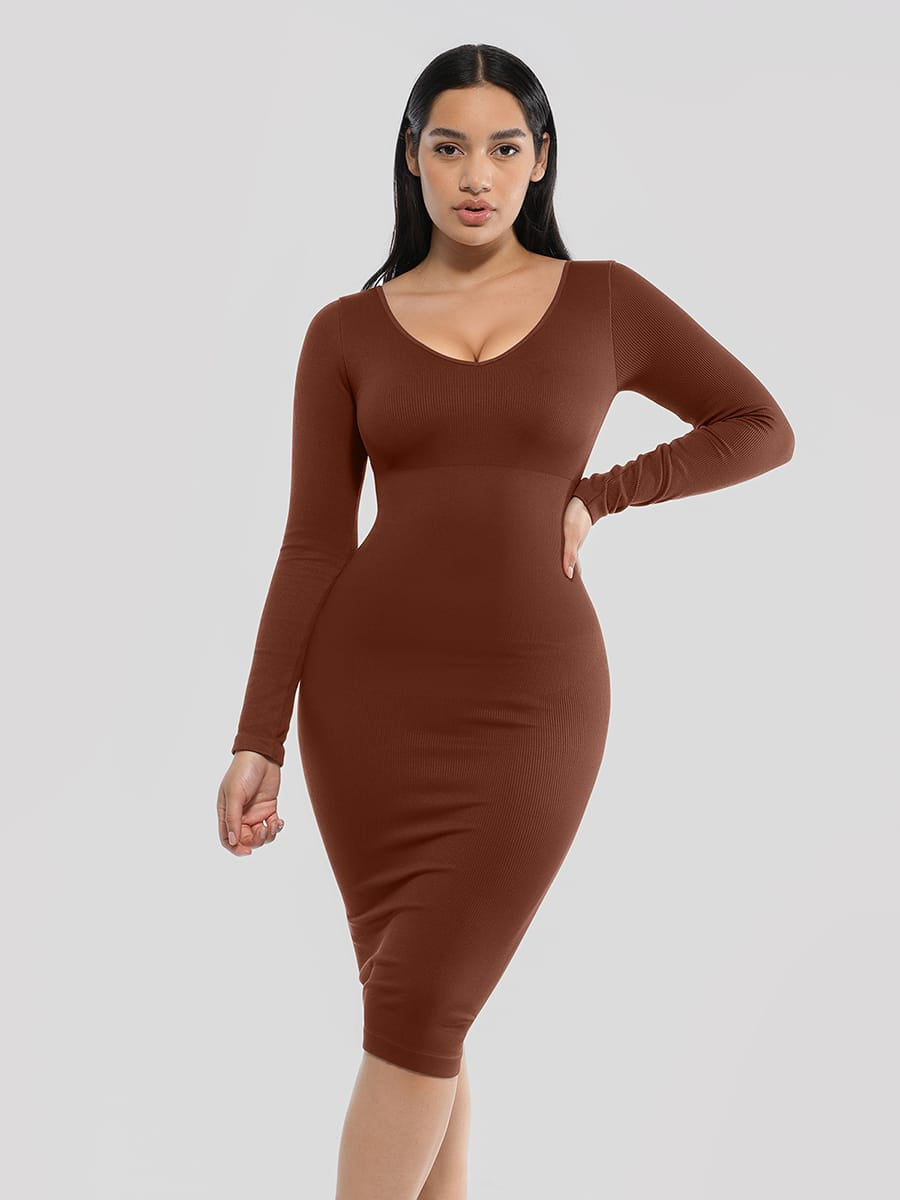 V-Neck Long Sleeve Dress