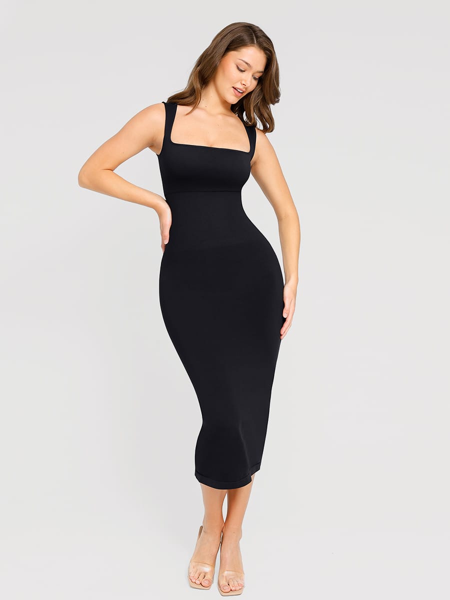 Square-Neck Waist Control Dress