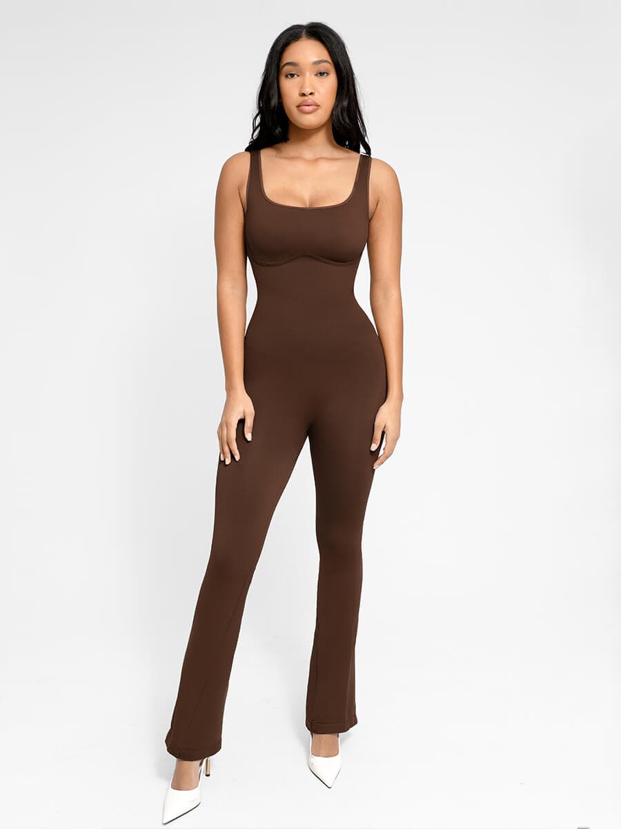 Square Neck U-Back Flared Jumpsuit