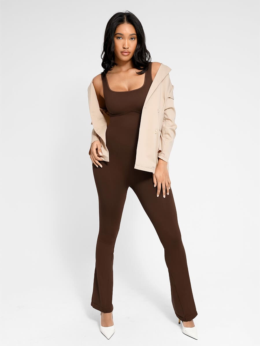 Square Neck U-Back Flared Jumpsuit