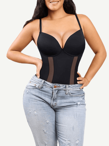 U-Back Mesh Panel Bodysuit