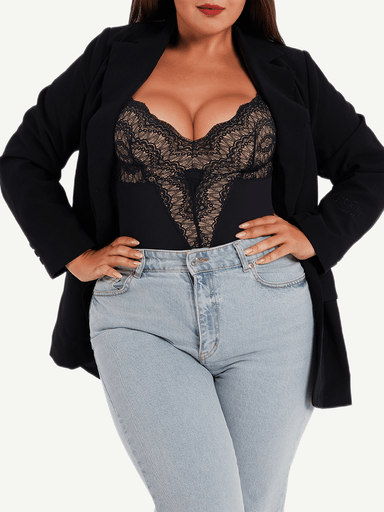 Lace Panel Low-Back Bodysuit