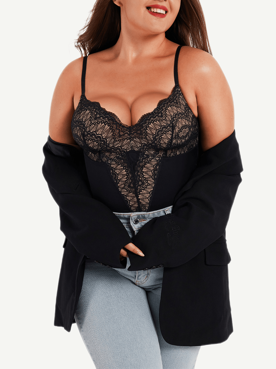 Lace Panel Low-Back Bodysuit