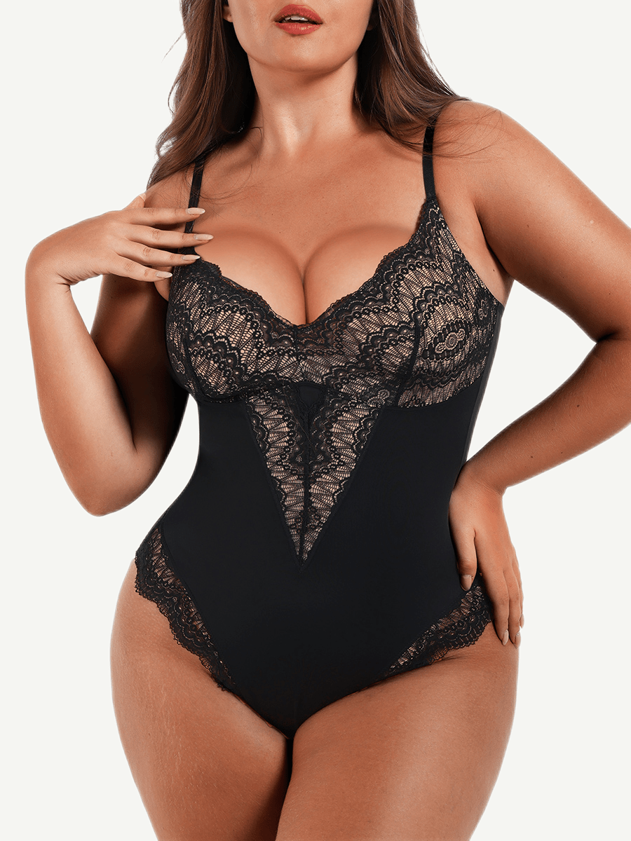 Lace Panel Low-Back Bodysuit