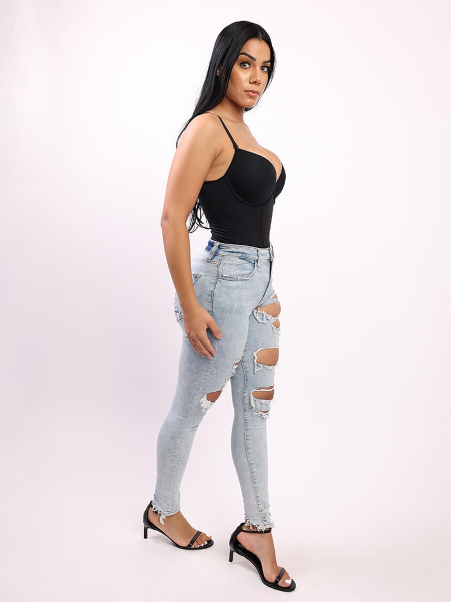 U-Back Mesh Panel Bodysuit