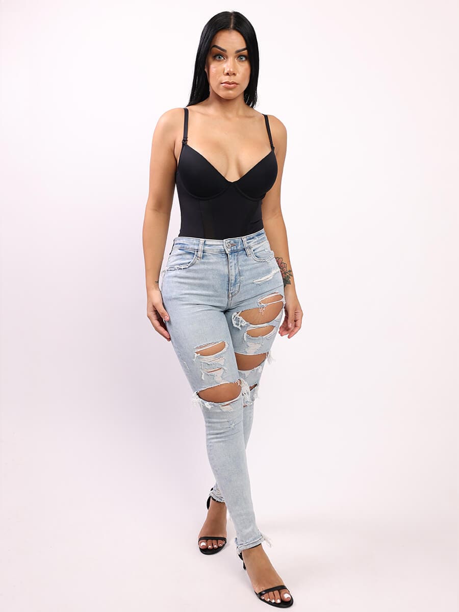 U-Back Mesh Panel Bodysuit