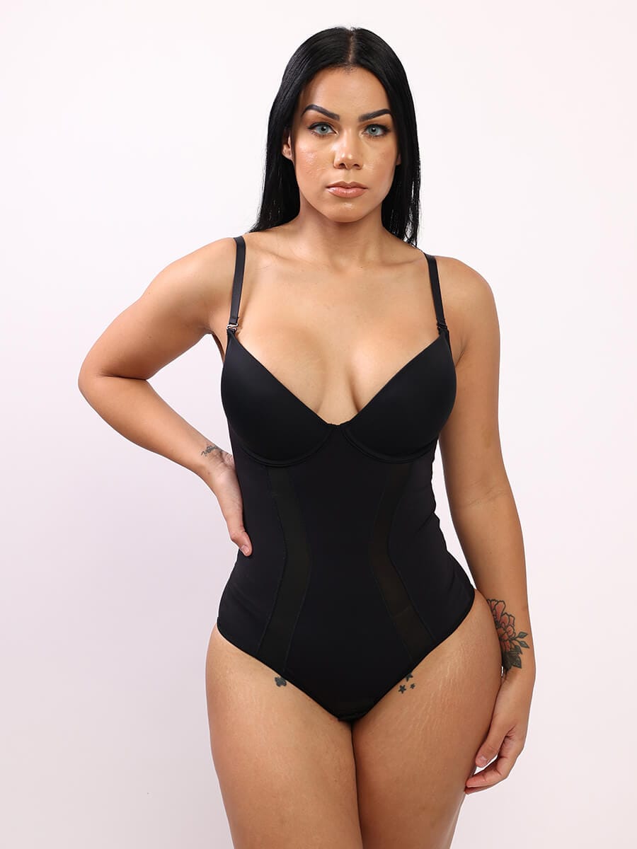 U-Back Mesh Panel Bodysuit