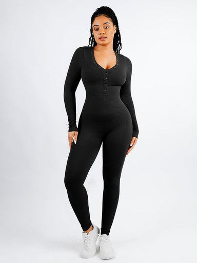 Deep V Button Detail Catsuit