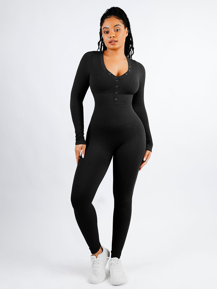 Deep V Button Detail Catsuit