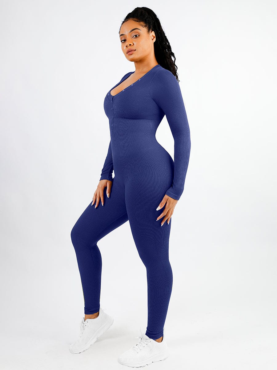 Deep V Button Detail Catsuit