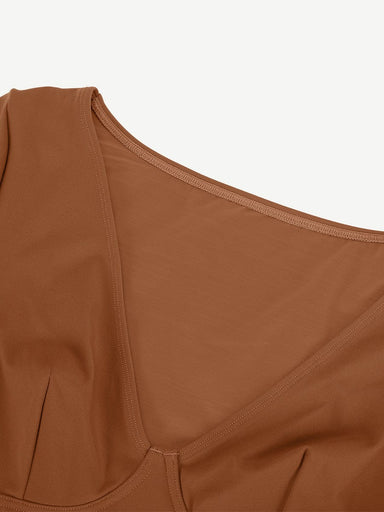 V-Neck Long Sleeve Thong Bodysuit