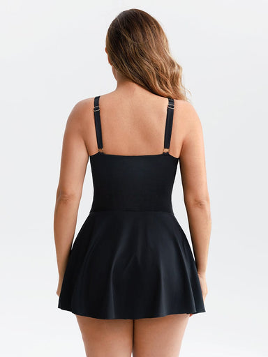 Deep V Ruched Skirted Swimsuit