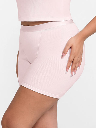 Ribbed Mid-Waist Boxer Shorts