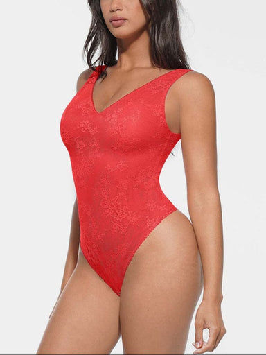 Deep V-Neck Lace Bodysuit