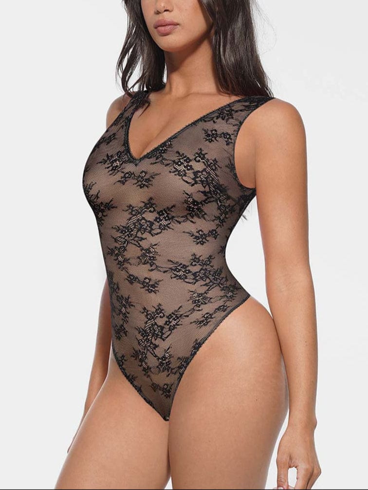Deep V-Neck Lace Bodysuit