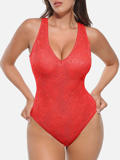 Deep V-Neck Lace Bodysuit