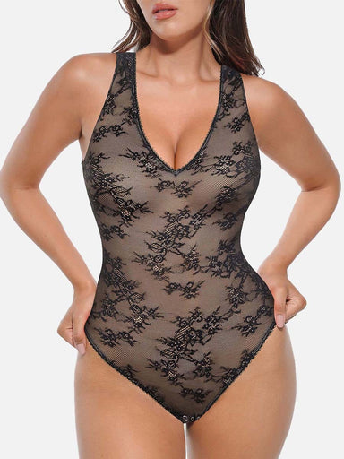 Deep V-Neck Lace Bodysuit