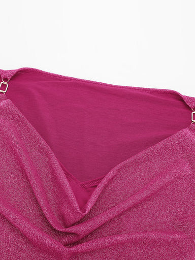 Shiny Draped Neck All-In-One Bodysuit