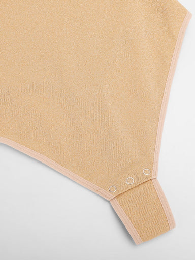 Shiny Draped Neck All-In-One Bodysuit