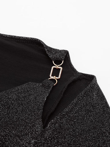 Shiny Draped Neck All-In-One Bodysuit